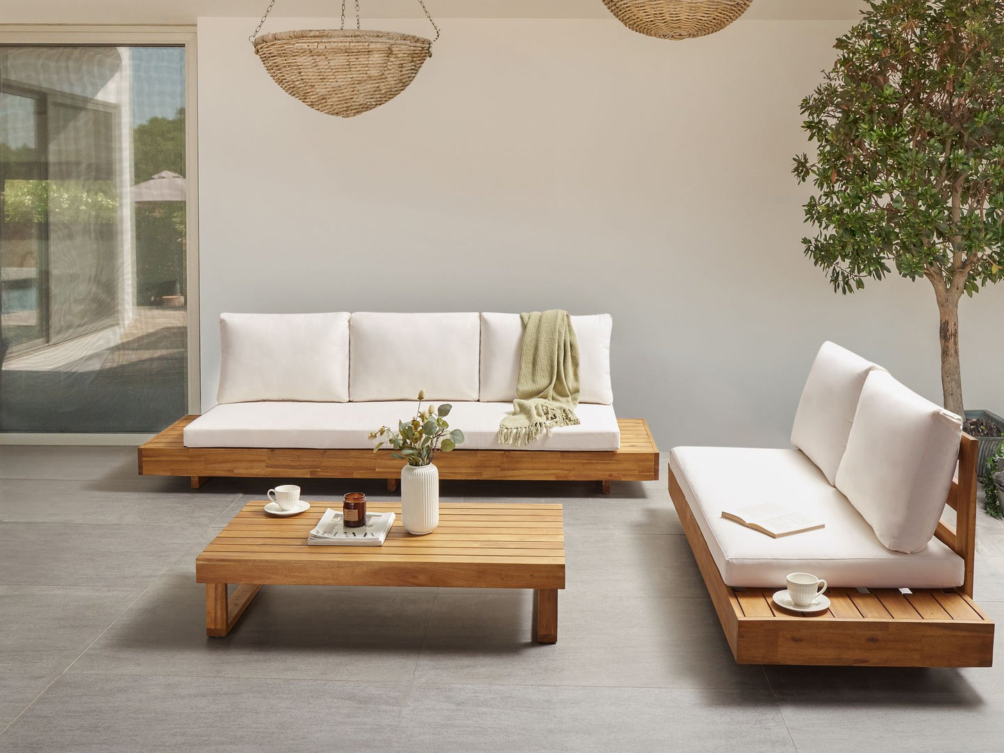 garden lounge set with table 5 seater marettimo certified acacia wood brown