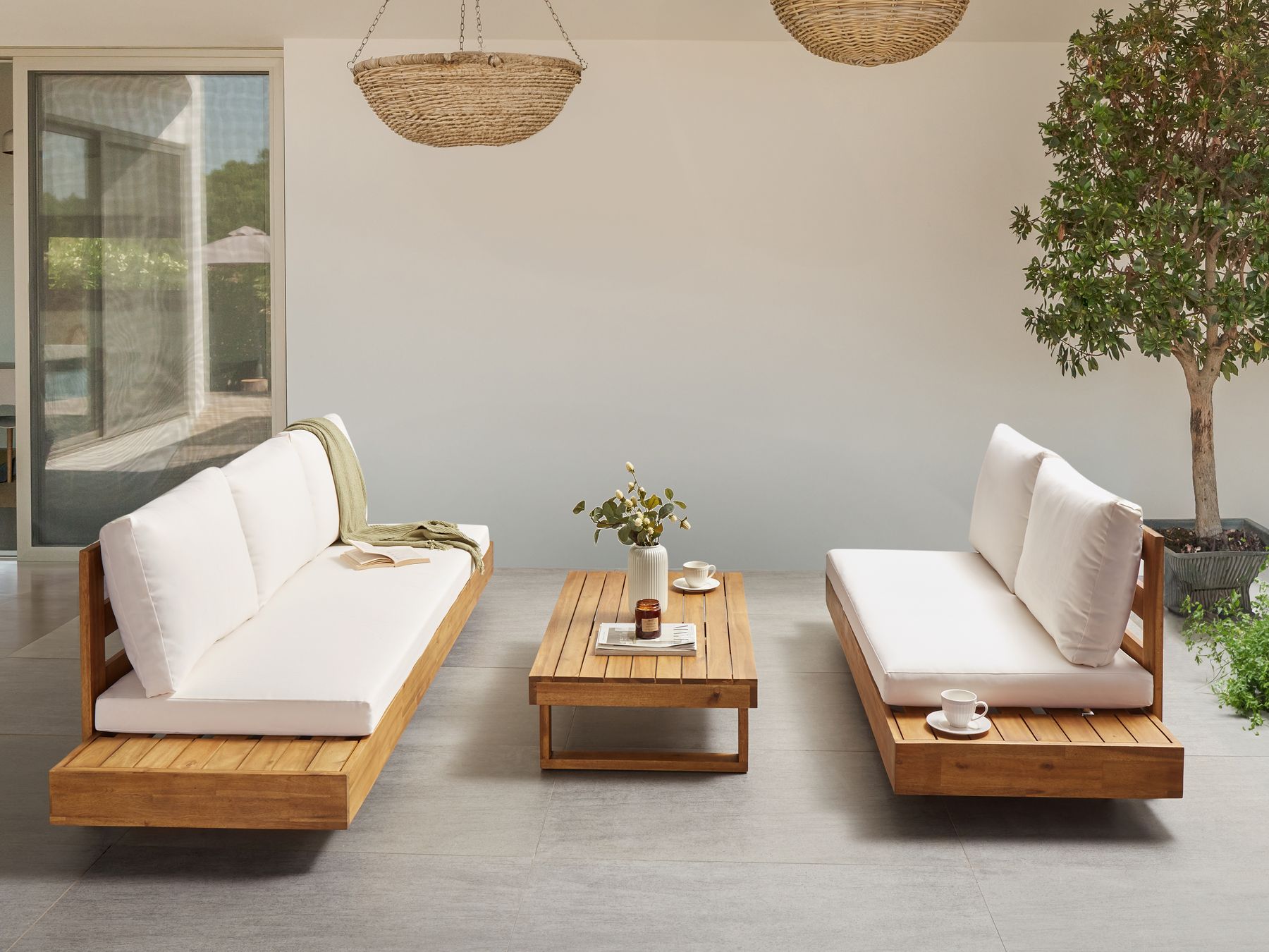 garden lounge set with table 5 seater marettimo certified acacia wood brown