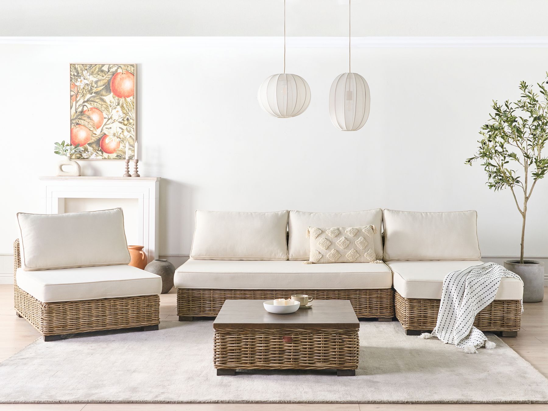 Garden Lounge Set with Table 4 Seater VARALLO Left Hand Modular Rattan Grey