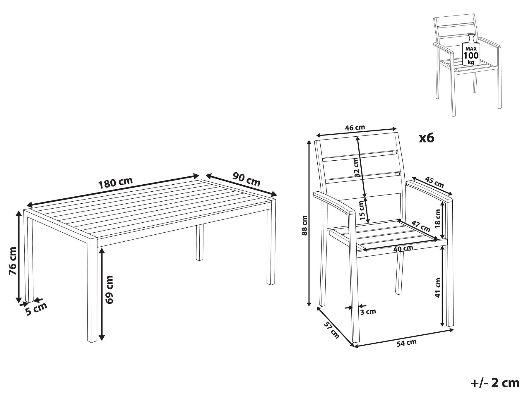 Garden Dining Set 6 Seater VERNIO Black/ Silver