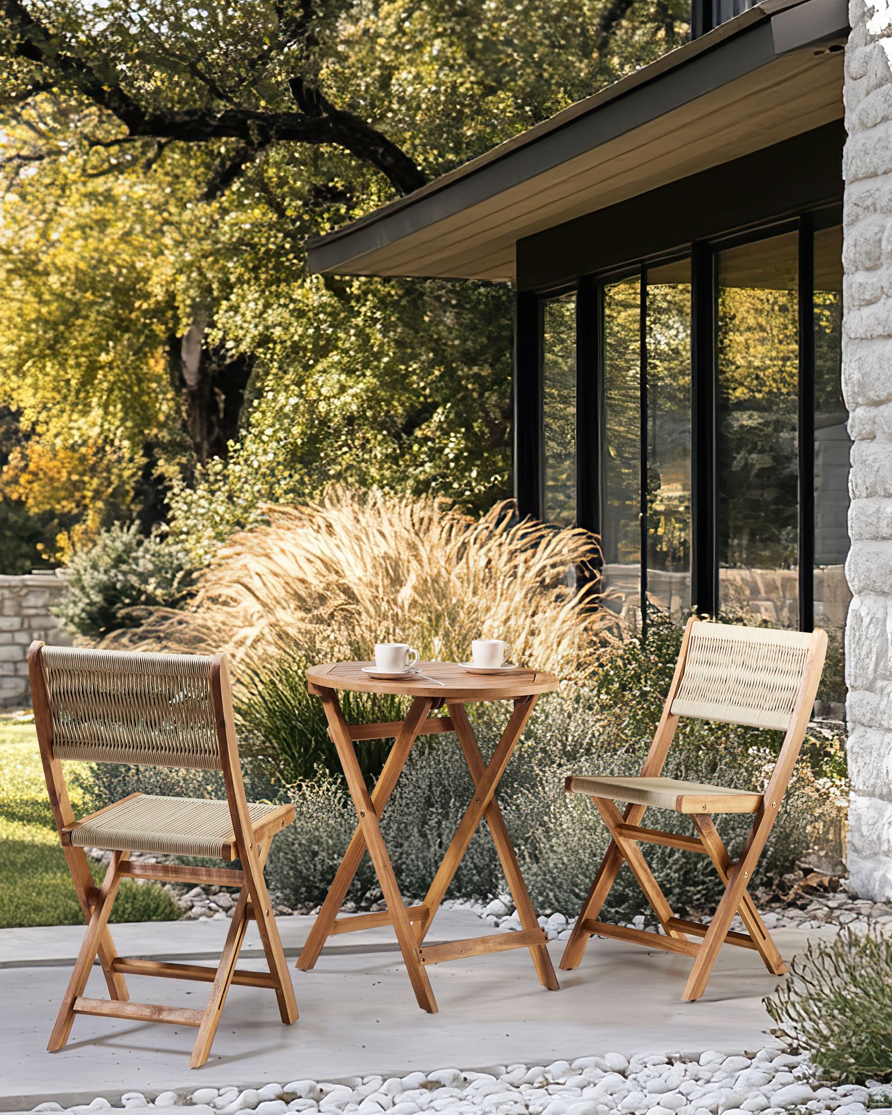Set of 2 Garden Chairs PROSSEDI Folding Acacia Wood Beige