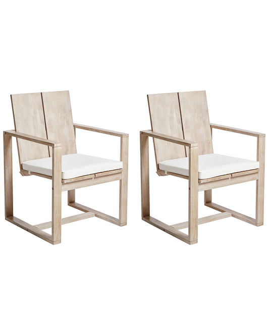 Set of 2 Garden Chairs with Cushions AZZANELLO Acacia Wood Off-White