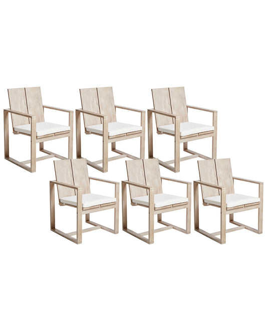 Set of 6 Garden Chairs with Cushions AZZANELLO Acacia Wood Off-White