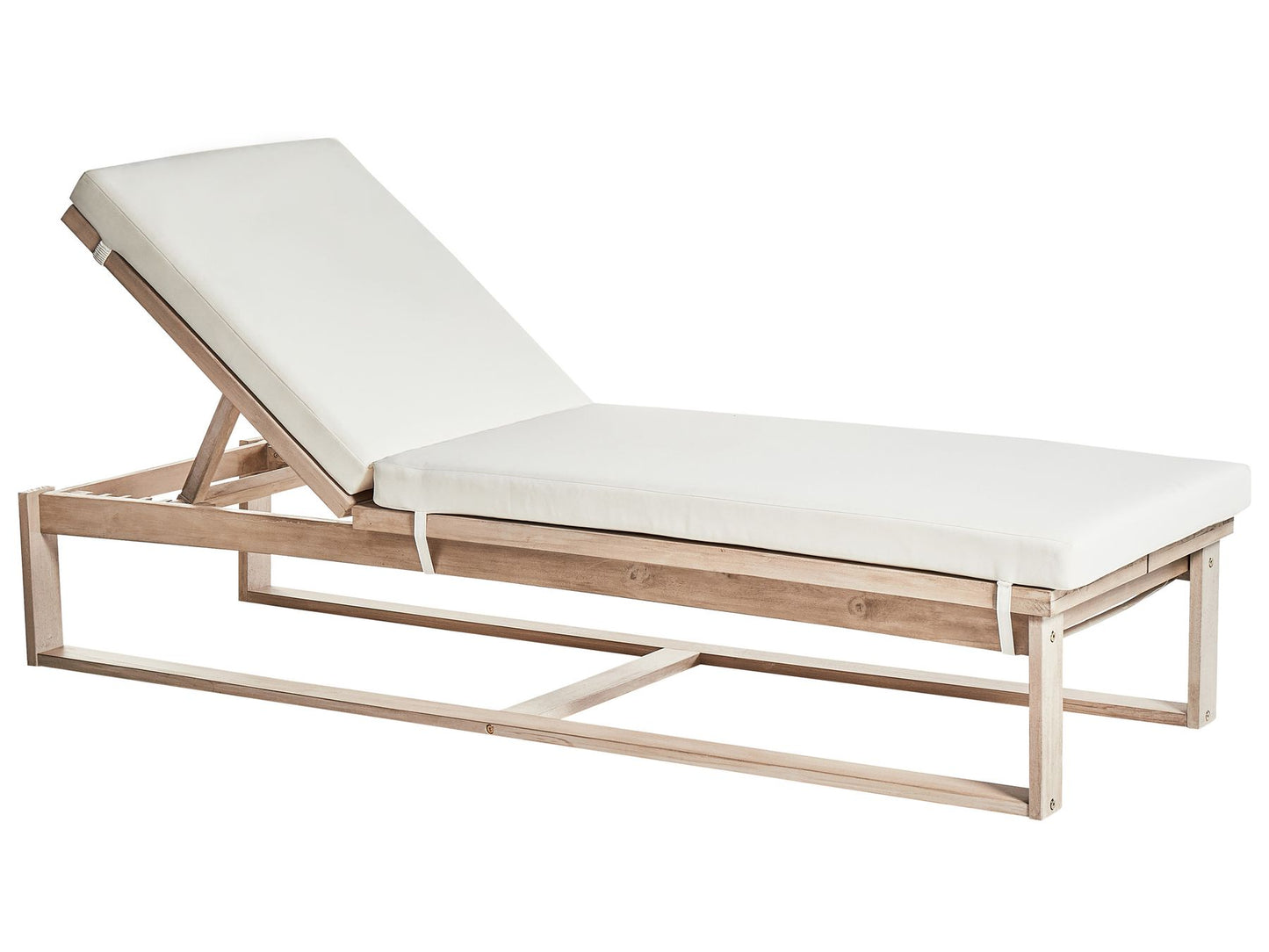 Acacia Wood Reclining Sun Lounger with Off-White Cushion AZZANELLO
