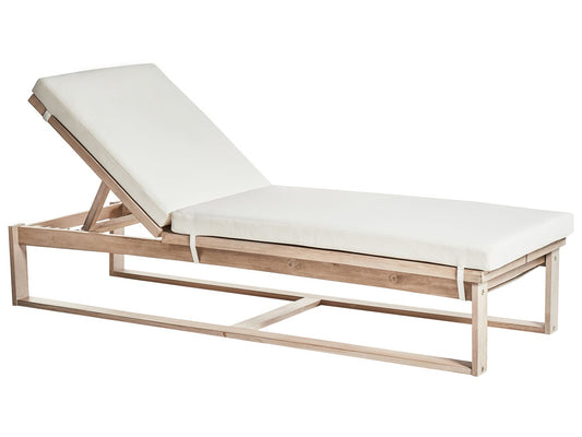 Acacia Wood Reclining Sun Lounger with Off-White Cushion AZZANELLO