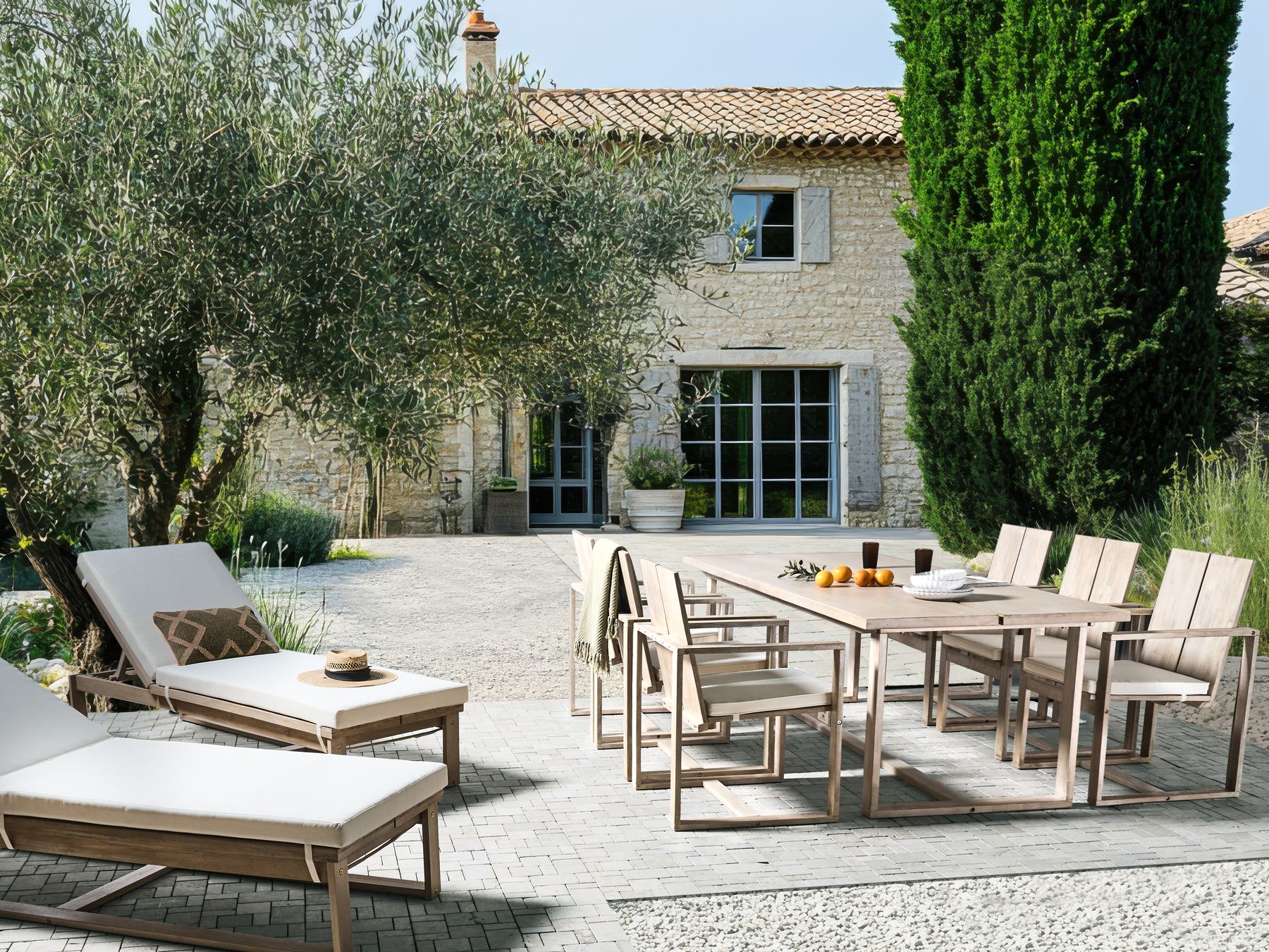 Garden Dining Set 6 Seater AZZANELLO Acacia Wood Off-White