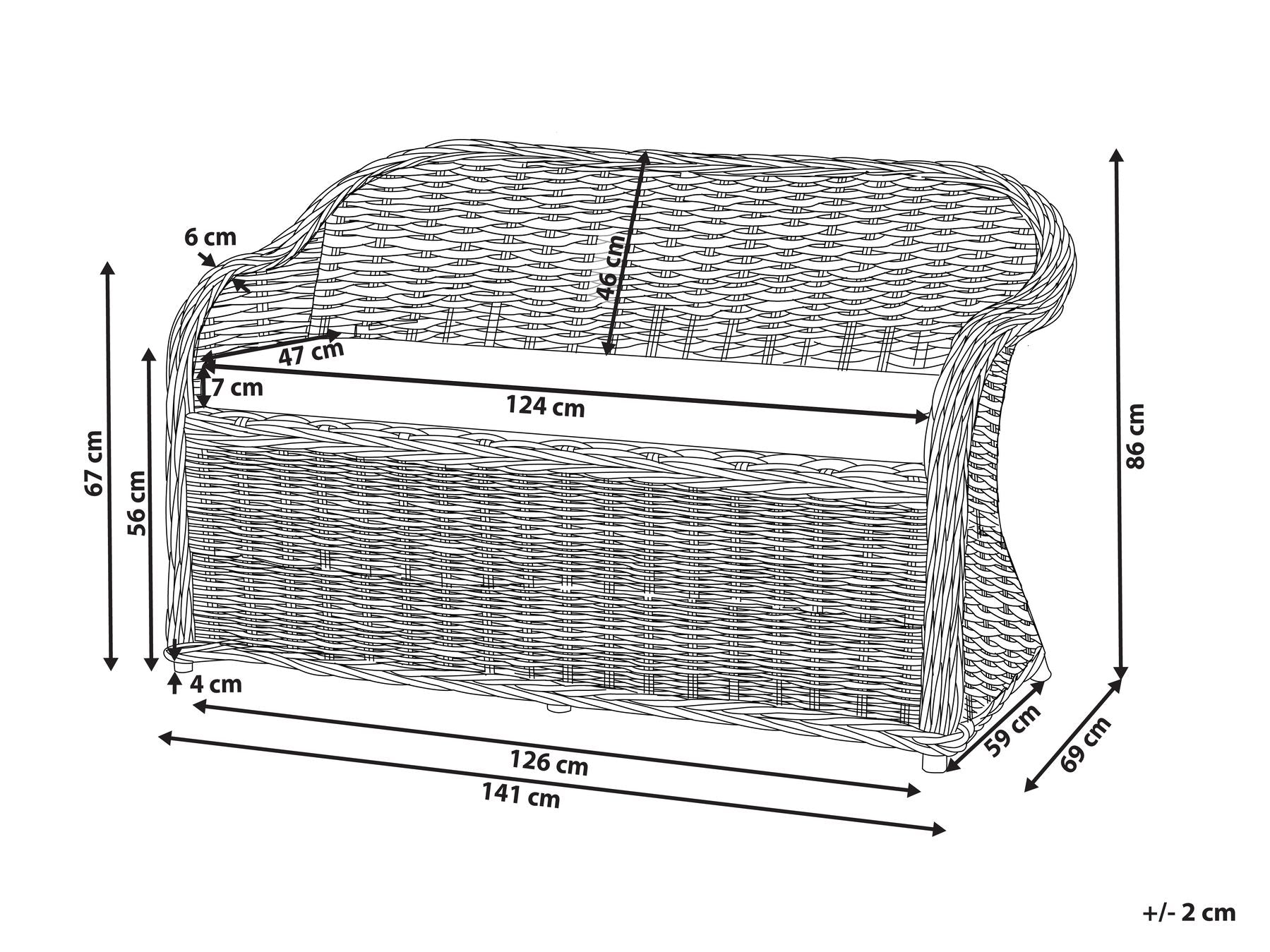 Garden Sofa 2 Seater SUSUA Rattan Natural