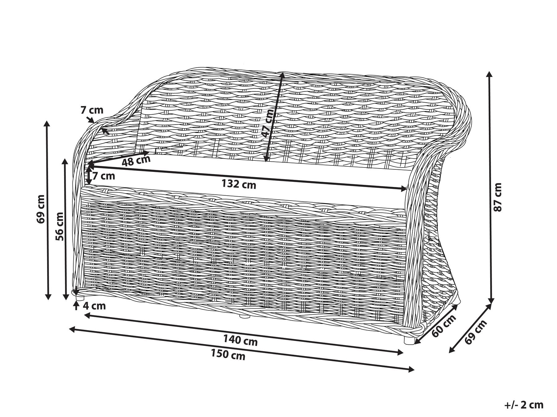 garden sofa 2 seater susua rattan natural
