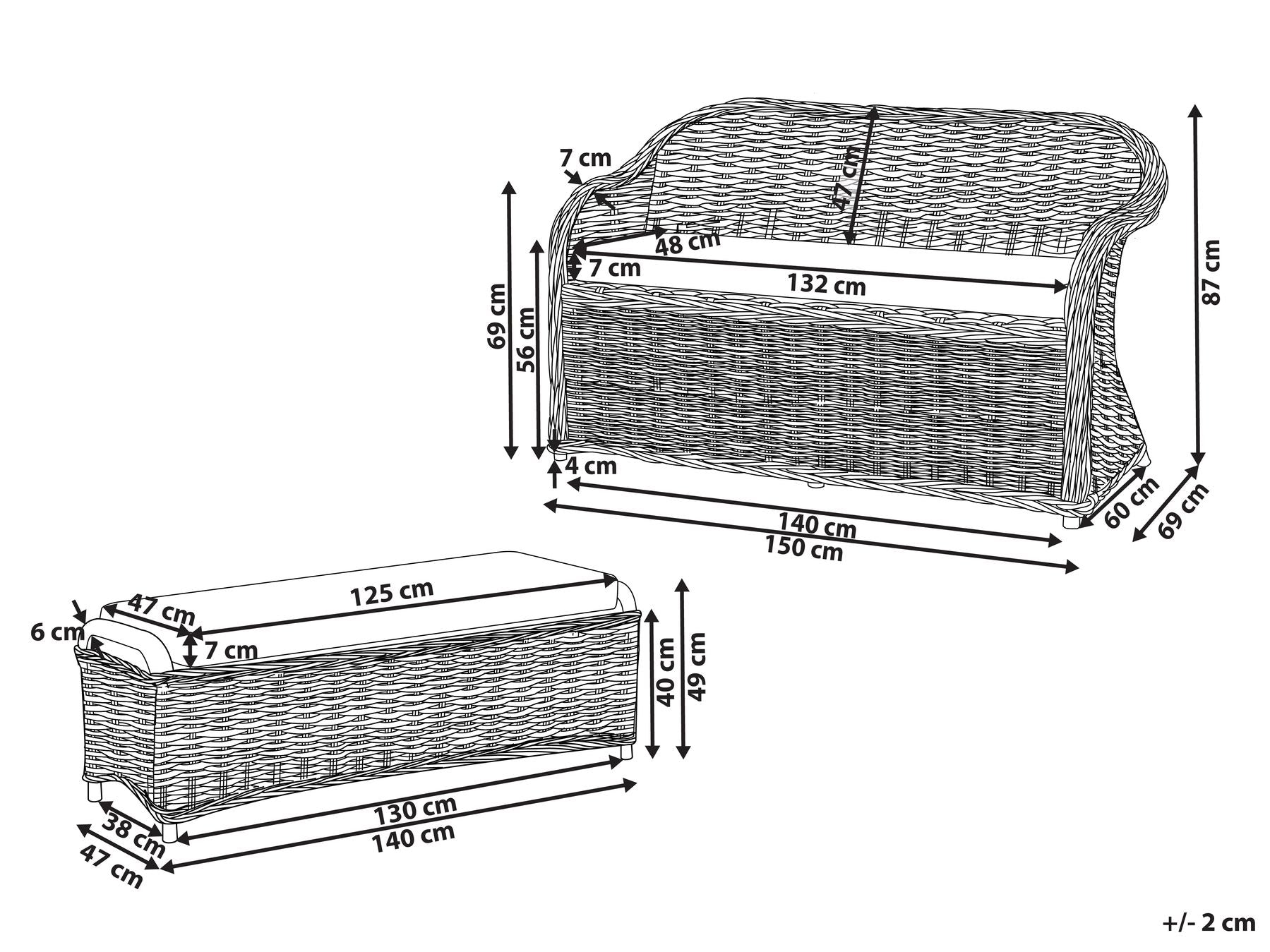 garden sofa 2 seater susua rattan natural