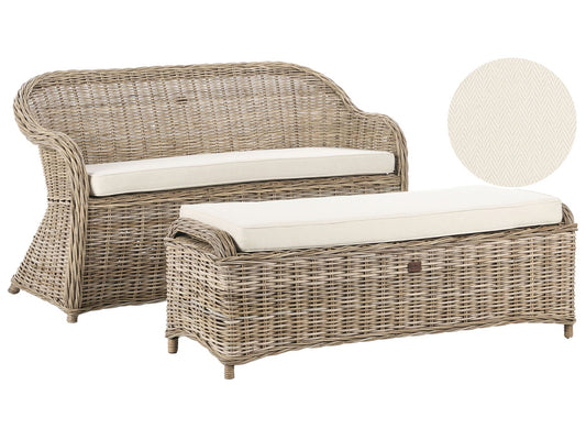 Garden Sofa with Ottoman 2 Seater SUSUA Rattan Natural