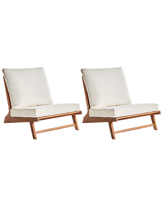 Set of 2 Garden Chairs with Cushions MICCIANO Acacia Wood Off-White