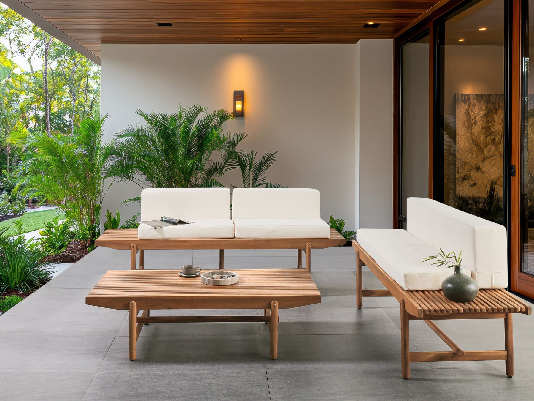 Garden Lounge Set with Table 4 Seater GIAVENO Acacia Wood Off-White
