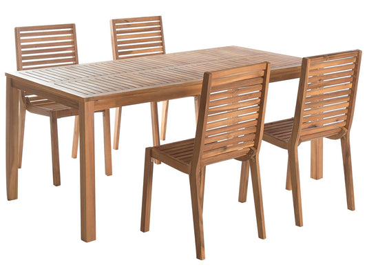 Garden Dining Set 4 Seater OMBRIANO Certified Acacia Wood Light Brown