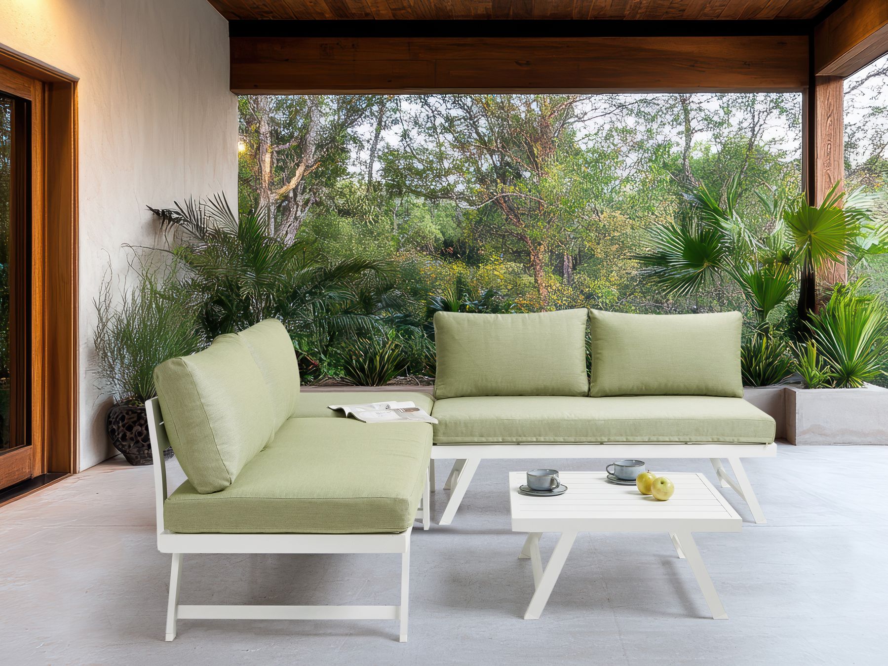 Garden Corner Sofa with Table 5 Seater COCCORINO Metal Green