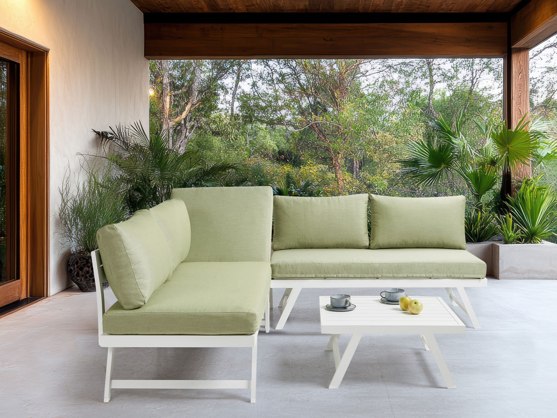 Garden Corner Sofa with Table 5 Seater COCCORINO Metal Green