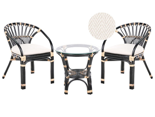 Bistro Set with Cushions PECORINI Rattan Black