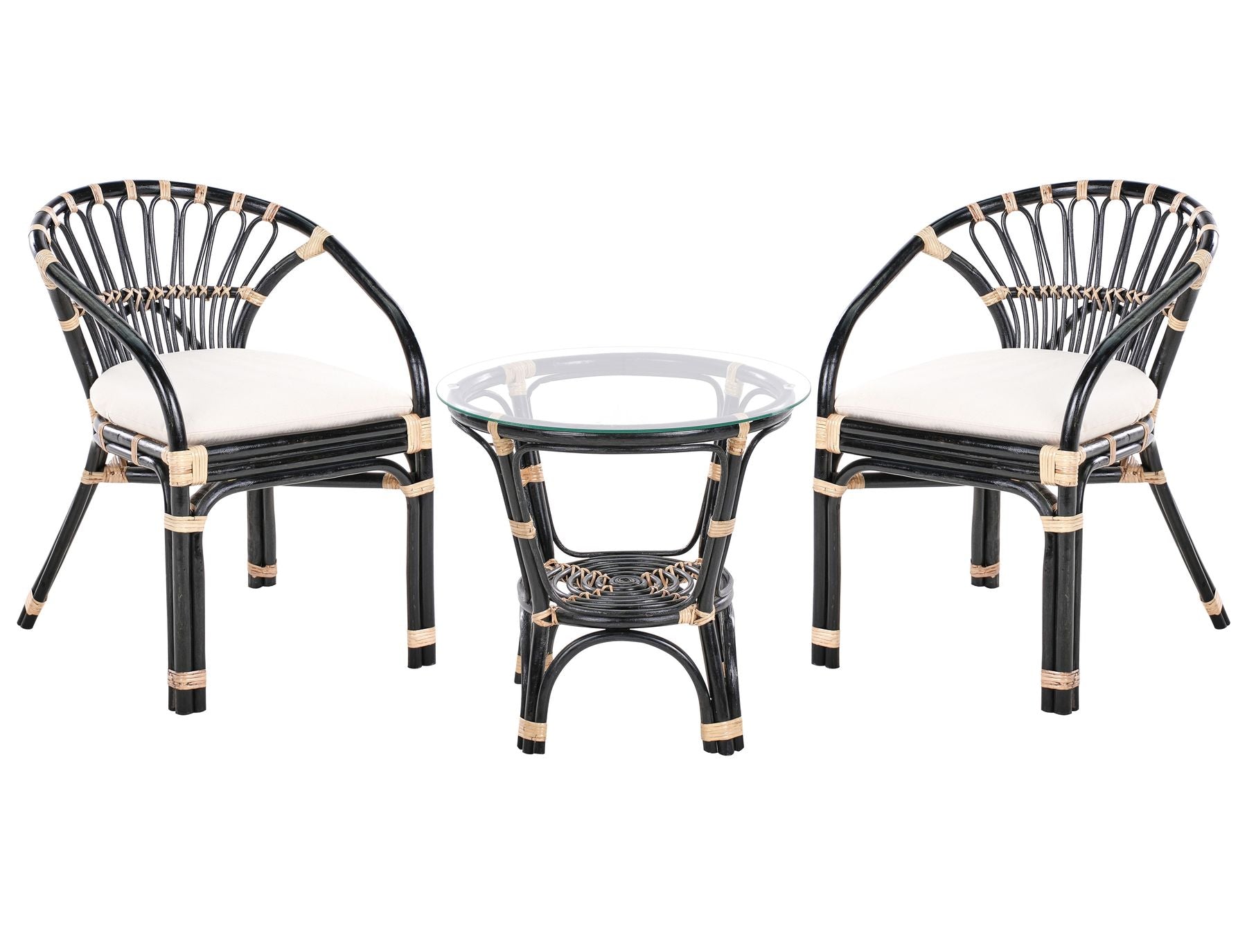Bistro Set with Cushions PECORINI Rattan Black