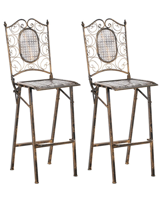 Set of 2 Garden Bar Chairs BORMIO Folding Metal Black