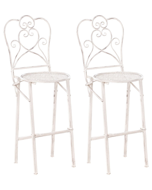 Set of 2 Garden Bar Chairs TRIESTE Folding Metal Light Beige