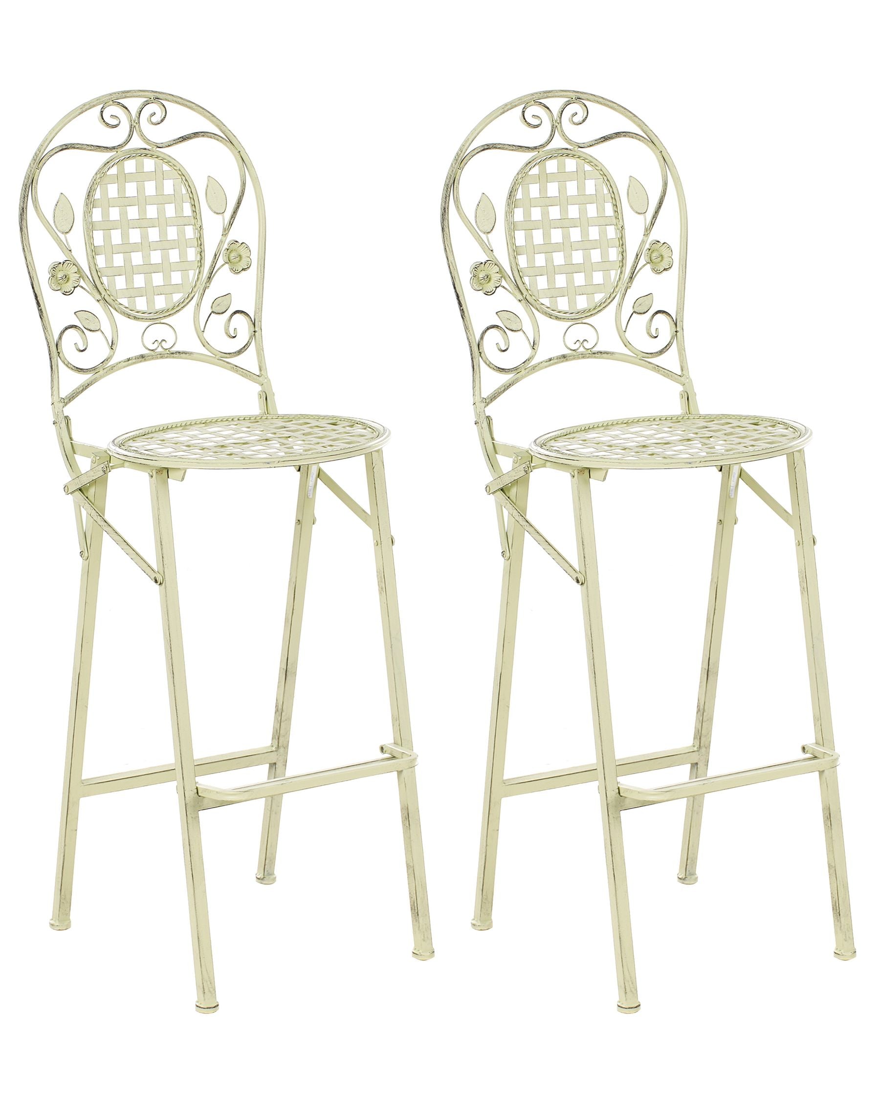 Set of 2 Garden Bar Chairs BIVIO Folding Metal Light Green