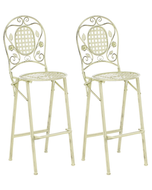 Set of 2 Garden Bar Chairs BIVIO Folding Metal Light Green