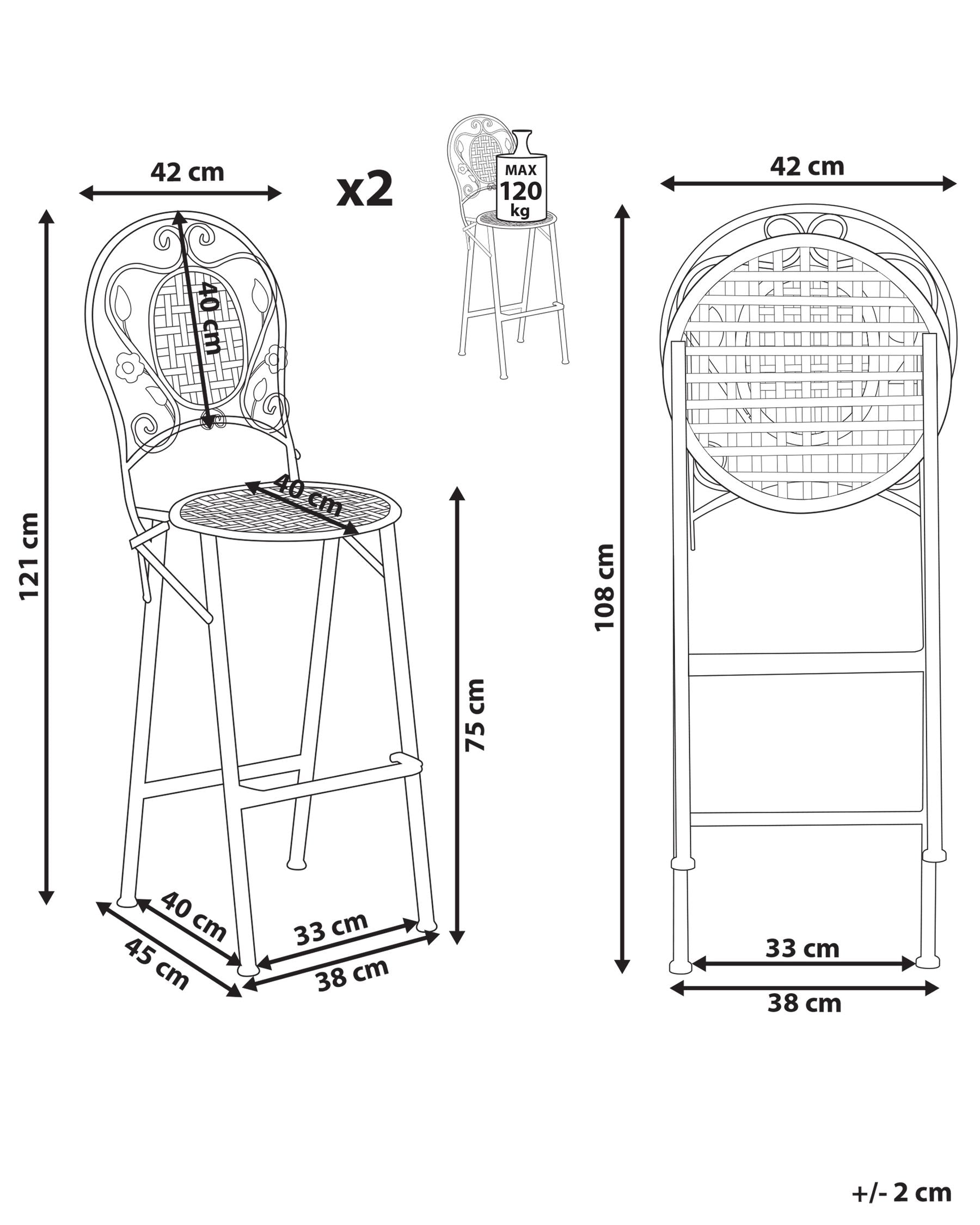 Set of 2 Garden Bar Chairs BIVIO Folding Metal Light Green