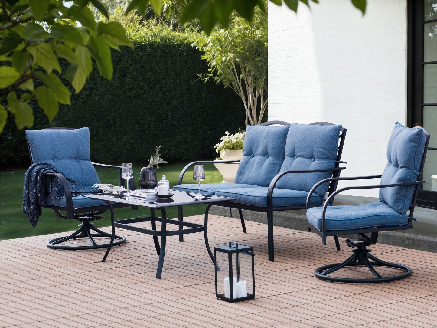 Garden Lounge Set with Table 4 Seater MESTRINO Metal Blue