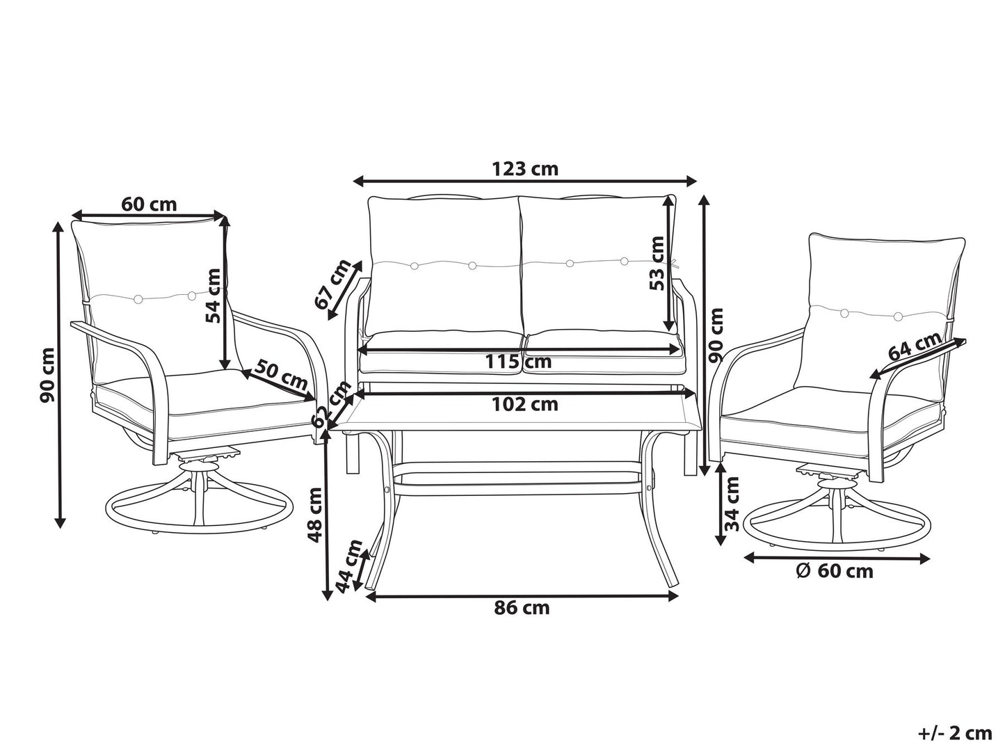 Garden Lounge Set with Table 4 Seater MESTRINO Metal Blue