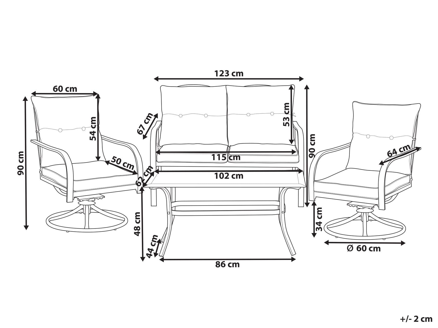 Garden Lounge Set with Table 4 Seater MESTRINO Metal Blue