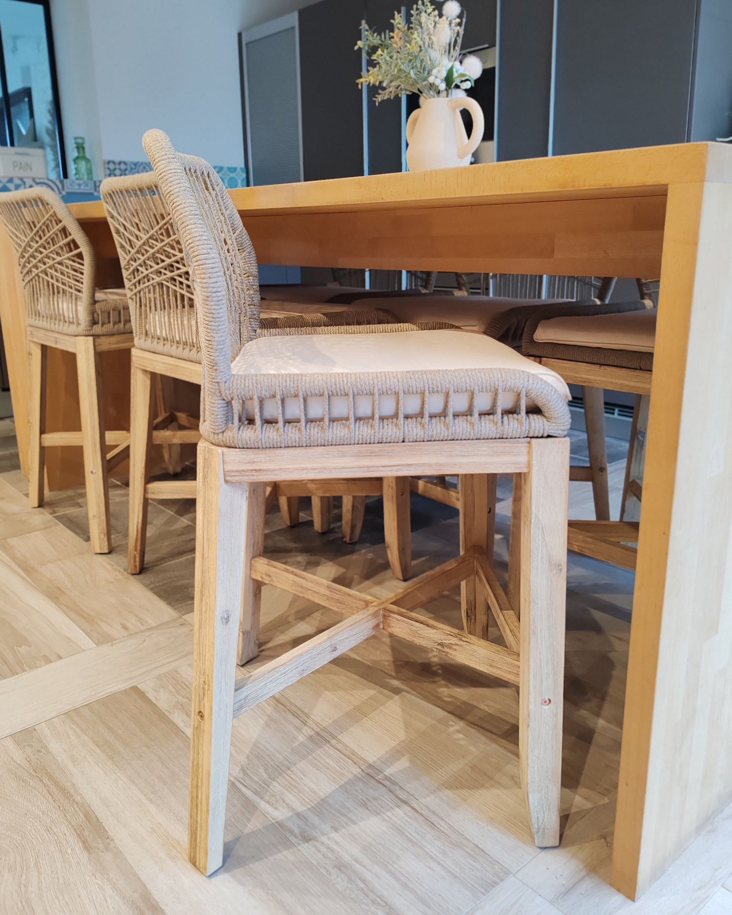 Set of 2 Garden Bar Chairs TALAMONE Acacia Wood Beige