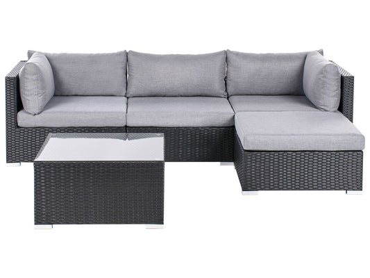Garden Corner Sofa with Table 4 Seater SANO Left Hand PE Rattan Black