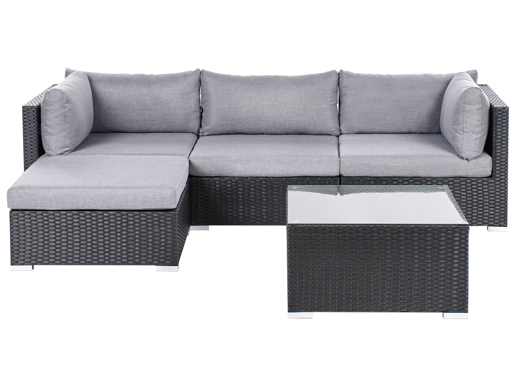 Garden Corner Sofa with Table 4 Seater SANO Right Hand PE Rattan Black