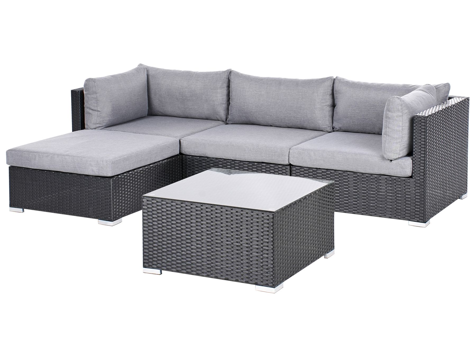 Garden Corner Sofa with Table 4 Seater SANO Right Hand PE Rattan Black