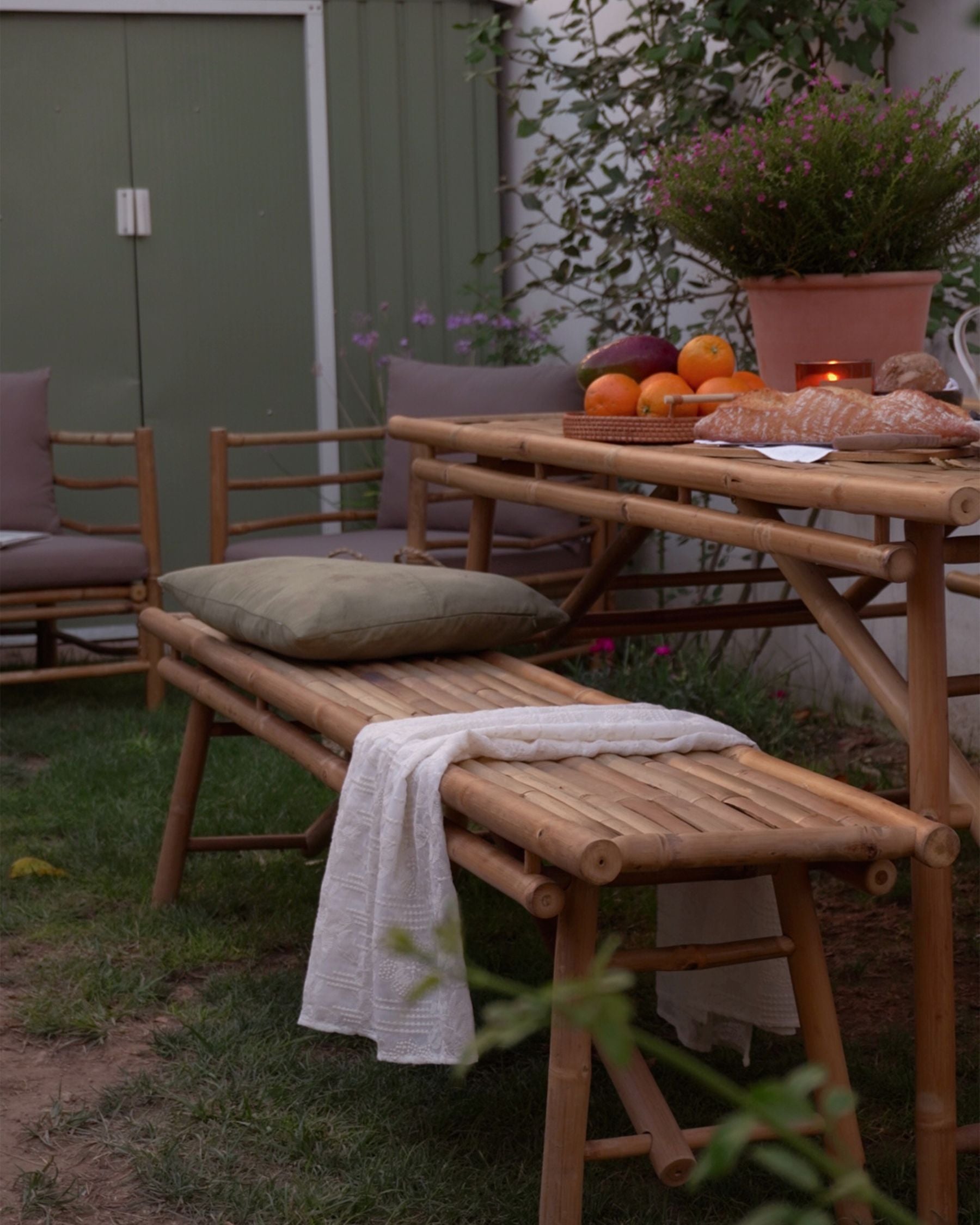 Garden Dining Set 4 Seater TINDARI Bamboo Wood Light Brown