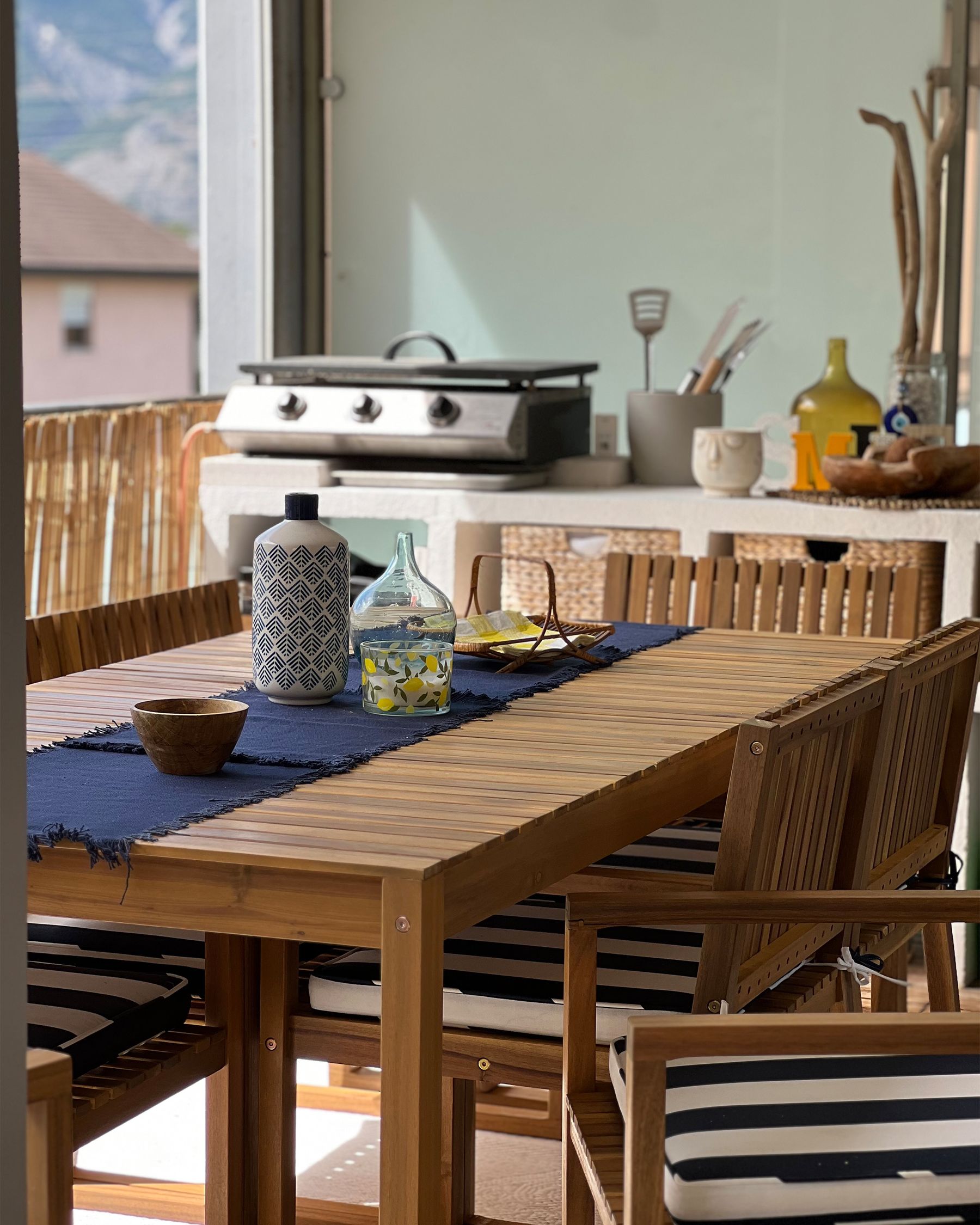 Garden Dining Set 8 Seater SASSARI II with Cushions Certified Acacia Wood Navy Blue