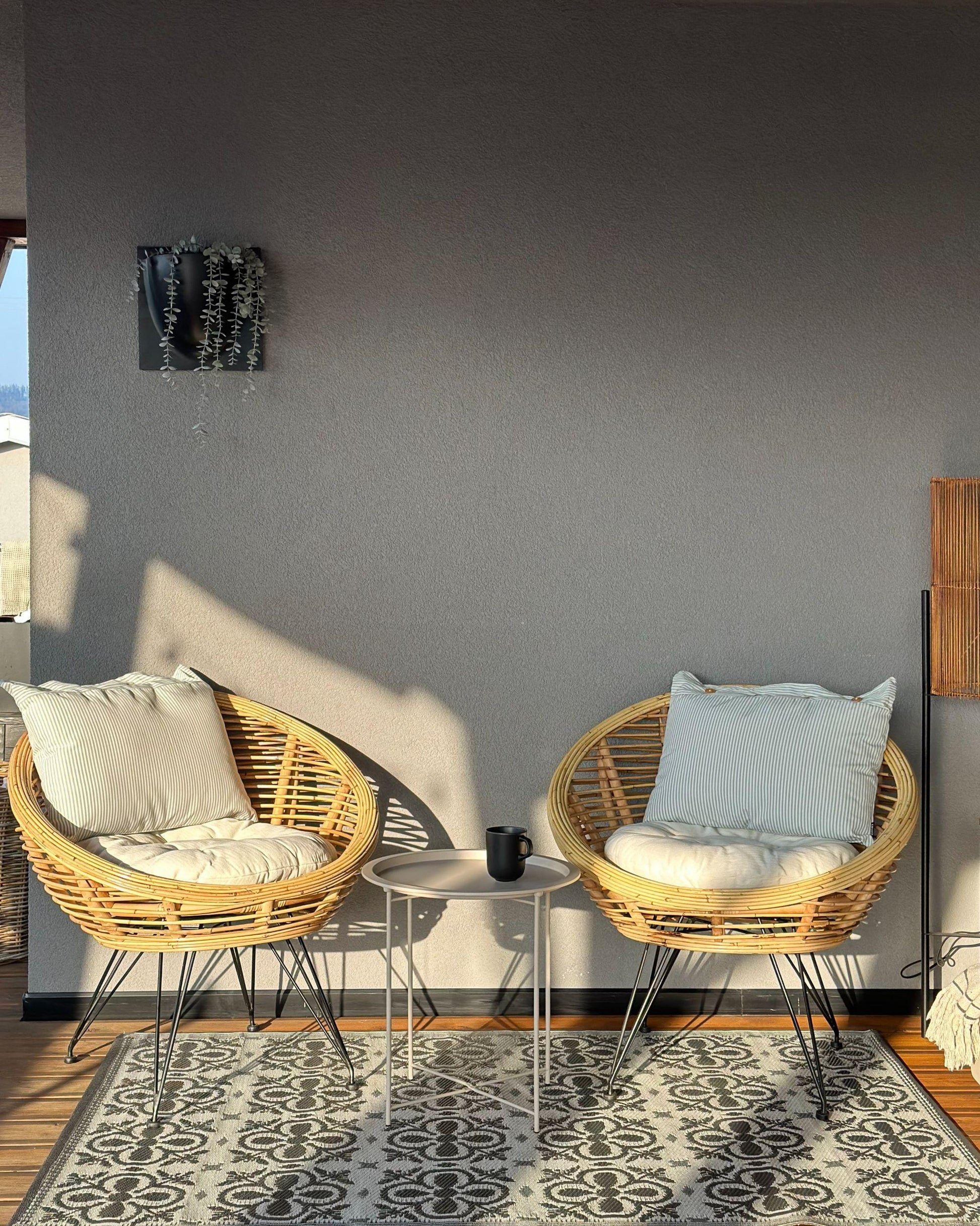 Set of 2 Garden Chairs with Cushions MARATEA Rattan Natural