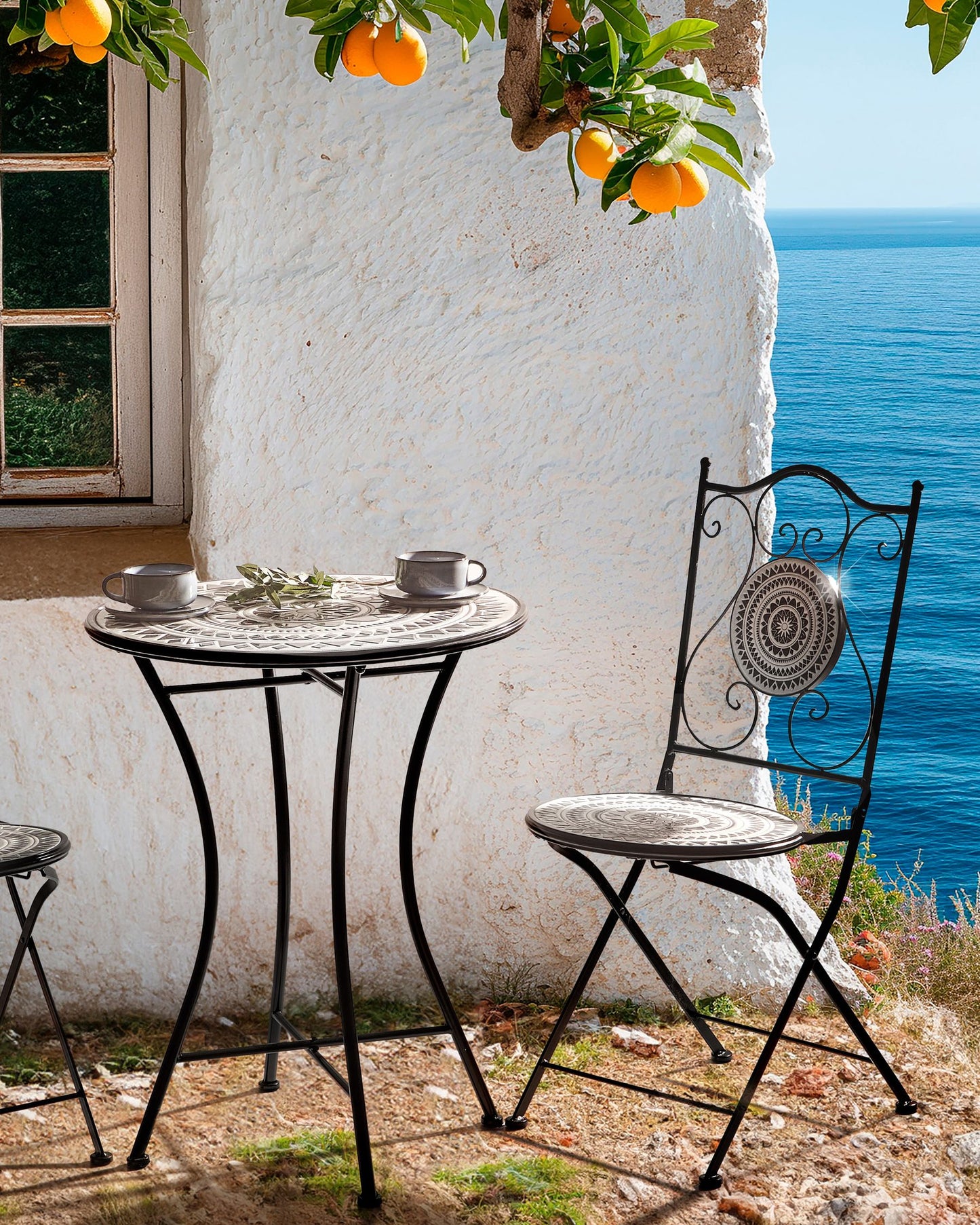 Set of 2 Garden Chairs COMISO Folding Metal Black/ White