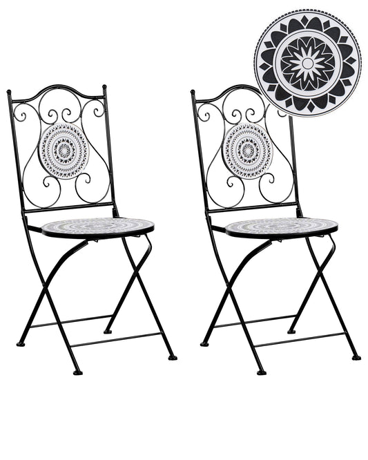 Set of 2 Garden Chairs COMISO Folding Metal Black/ White