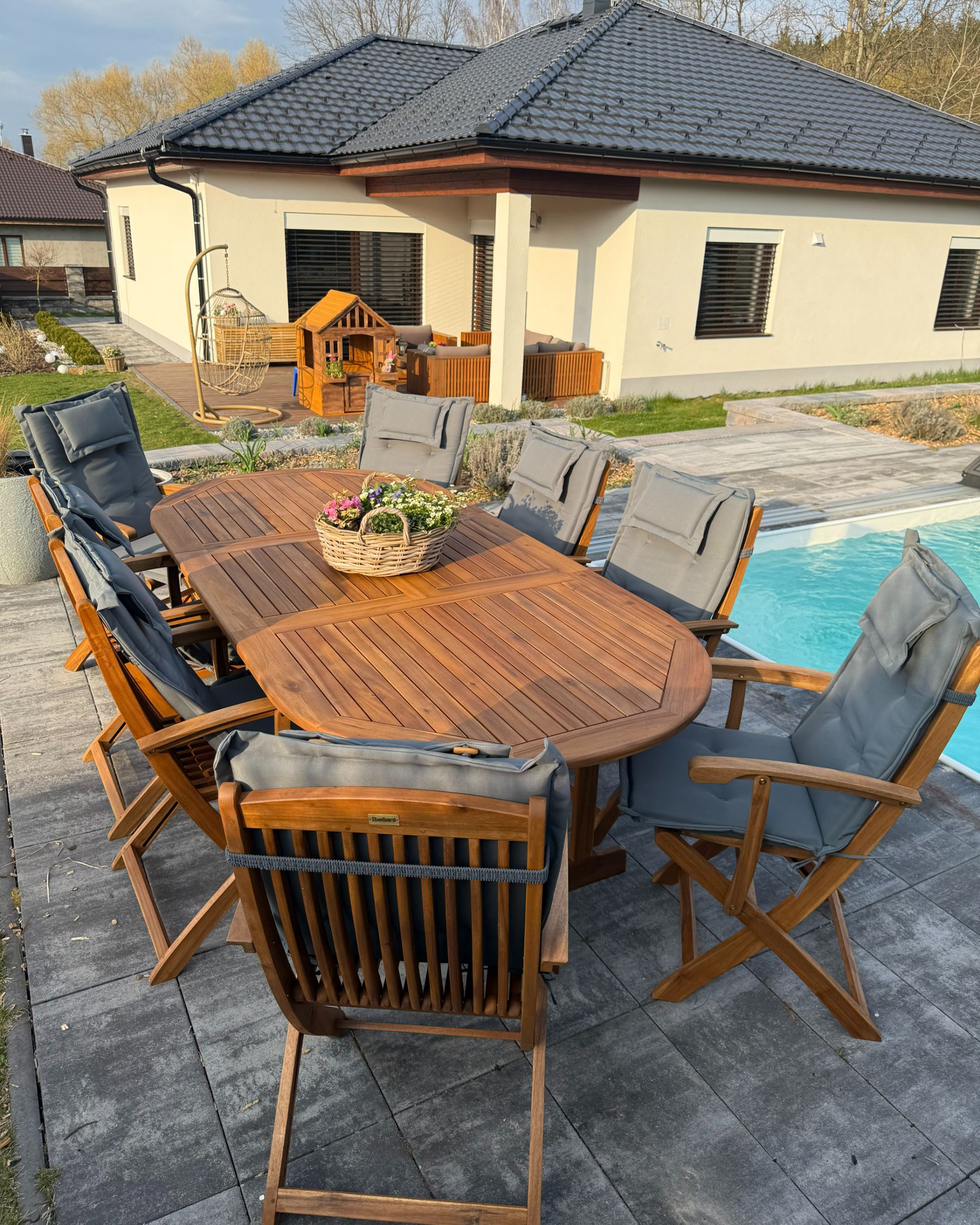 Garden Dining Set 8 Seater MAUI with Cushions Acacia Wood Grey