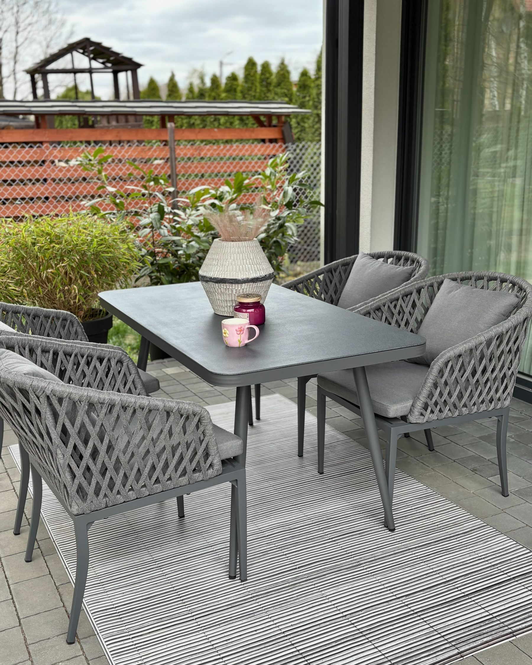 Garden Dining Set 4 Seater LIPARI with Cushions Metal Grey