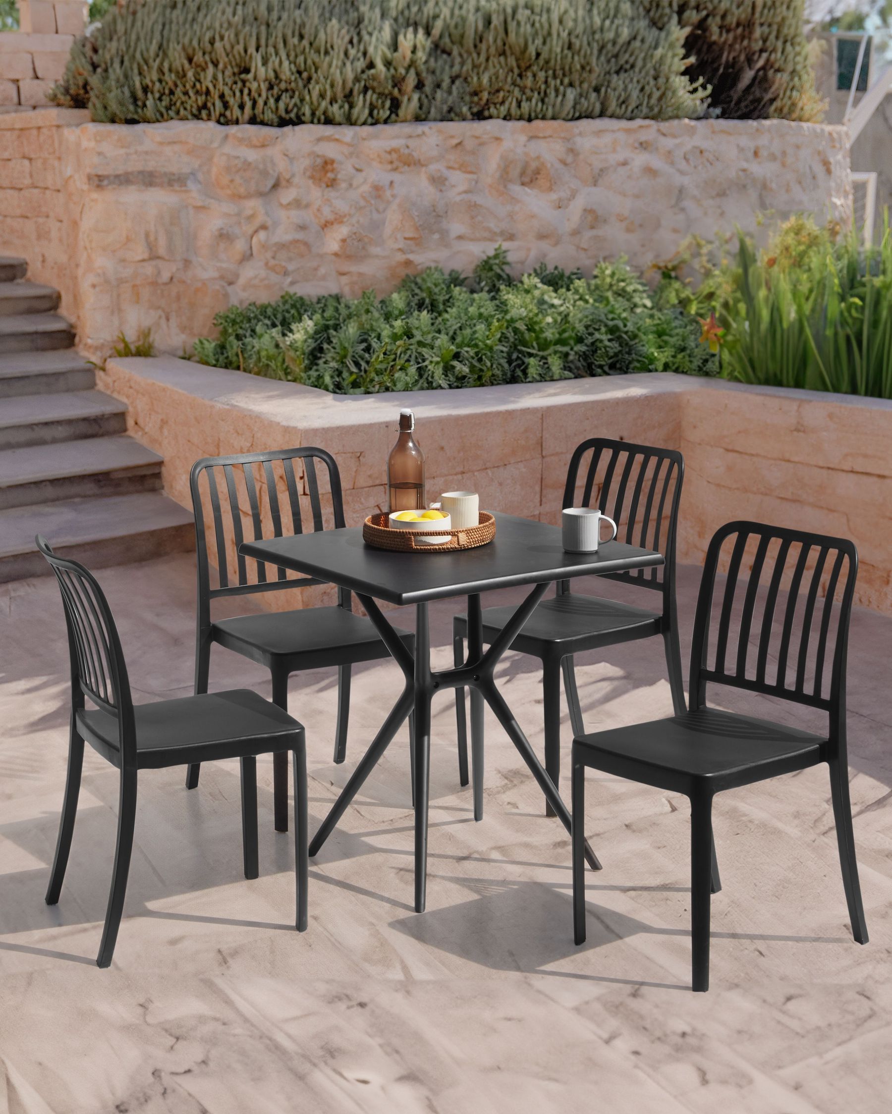 Set of 4 Garden Chairs SERSALE Synthetic Material Black